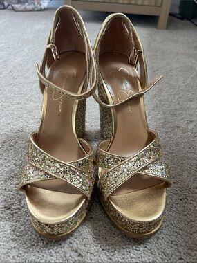 Jessica Simpson Gold Multicolor Glitter Platform Sandals